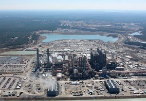 HUGE UNDERTAKING: An aerial view of the Kemper Project integrated gasification power plant, with the lignite mine in the background. Photo Credit: Southern Company