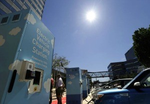 Vehicle charging stations at Portland General Electric headquarters in Portland, Ore. Photo: Associated Press